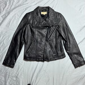 Michael -  Michael Kors Black Genuine Leather Asymmetric Moto Jacket Size M